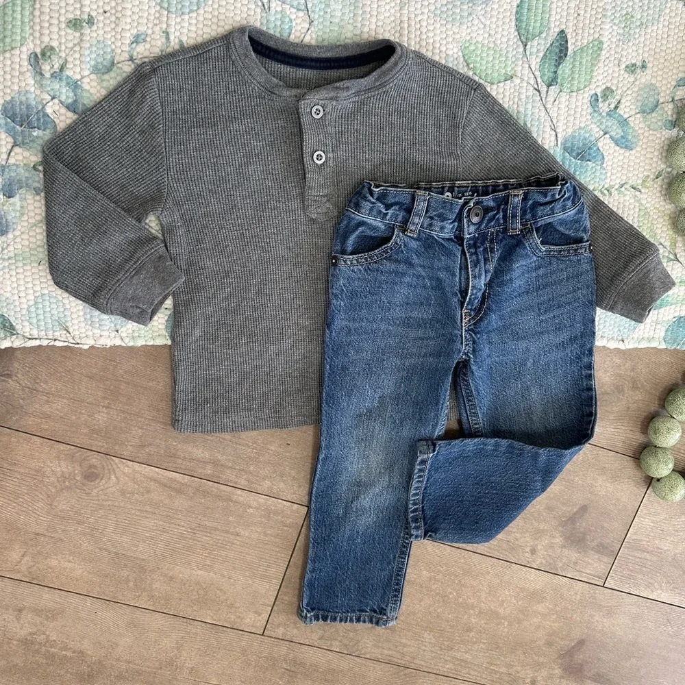 Oshkosh B’Gosh Toddler Boy Straight Jeans & Vintage Wonderkids Henley Shirt Set
